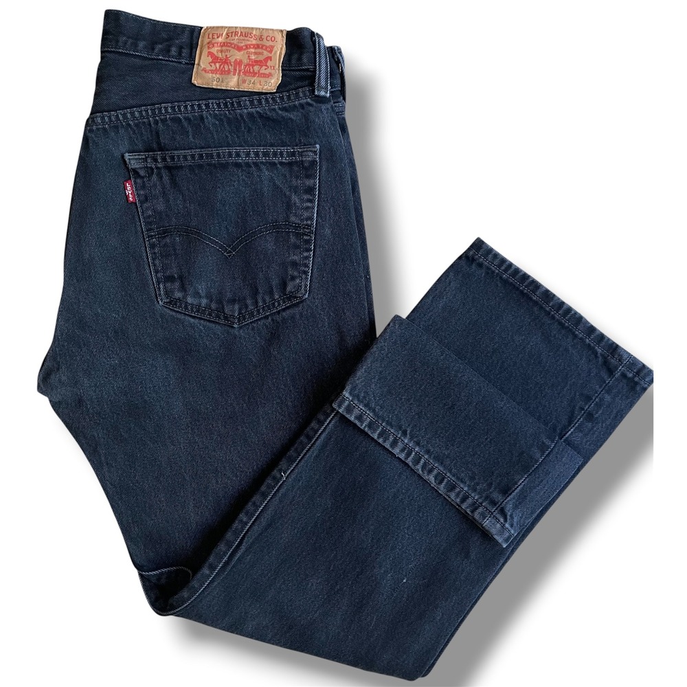 Levis 501 Original Fit Jeans Mens 34x30 Faded Black‎ Straight Leg Denim
